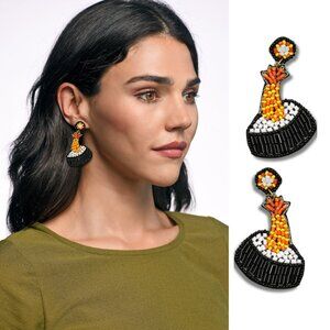 NEW Earrings Sushi Shrimp Tempura Roll Japanese Food Glass Seed Beaded